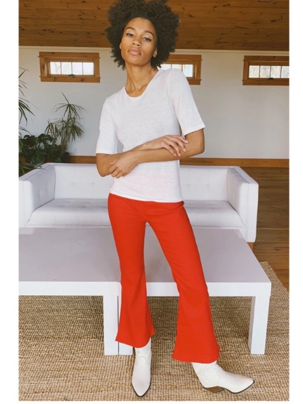 NWOT Emerson Fry Coral Red Trumpet Linen Flare Pants Sizes 2 and 6